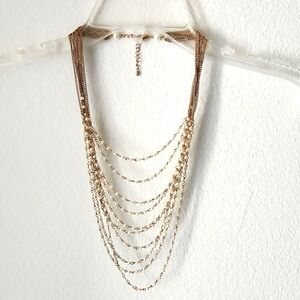 Vintage Gold & Pearl Multistrand Necklace Costume Jewelry Layered Office Evening